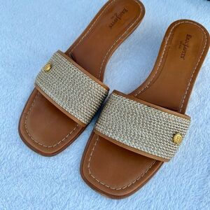 Eric Javits Bellport Sandals Signature Raffia Leather Slide Kitten Heel Sz. 11